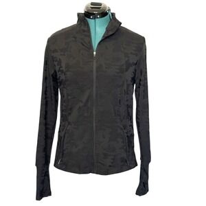Spyder Active Track Jacket Womens Medium Black Camo Full Zip Stretch Thumbholes